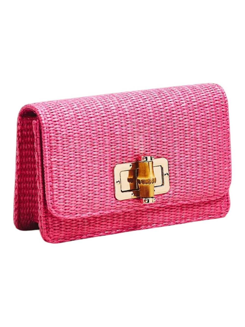 Lisi Lerch Lilly Raffia Clutch NWT Pink Straw Foldover Crossbody Bamboo